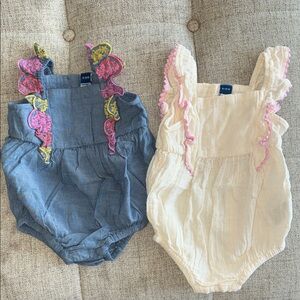 Old Navy Denim Blue and Cream Baby Rompers